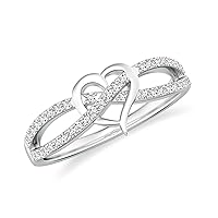 Natural 1mm Diamond Criss Cross Promise Ring Heart Shaped for Women Girls in Sterling Silver / 14K Solid Gold