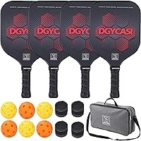 Graphite Pickleball Paddles Set of 4, 2024 USAPA Approved, Carbon Fiber Surface (CHS), Polypropylene Lightweight Honeycomb Core, 3 Indoor 3 Outdoor Pickleball, 4 Replacement Soft Grip + Bag