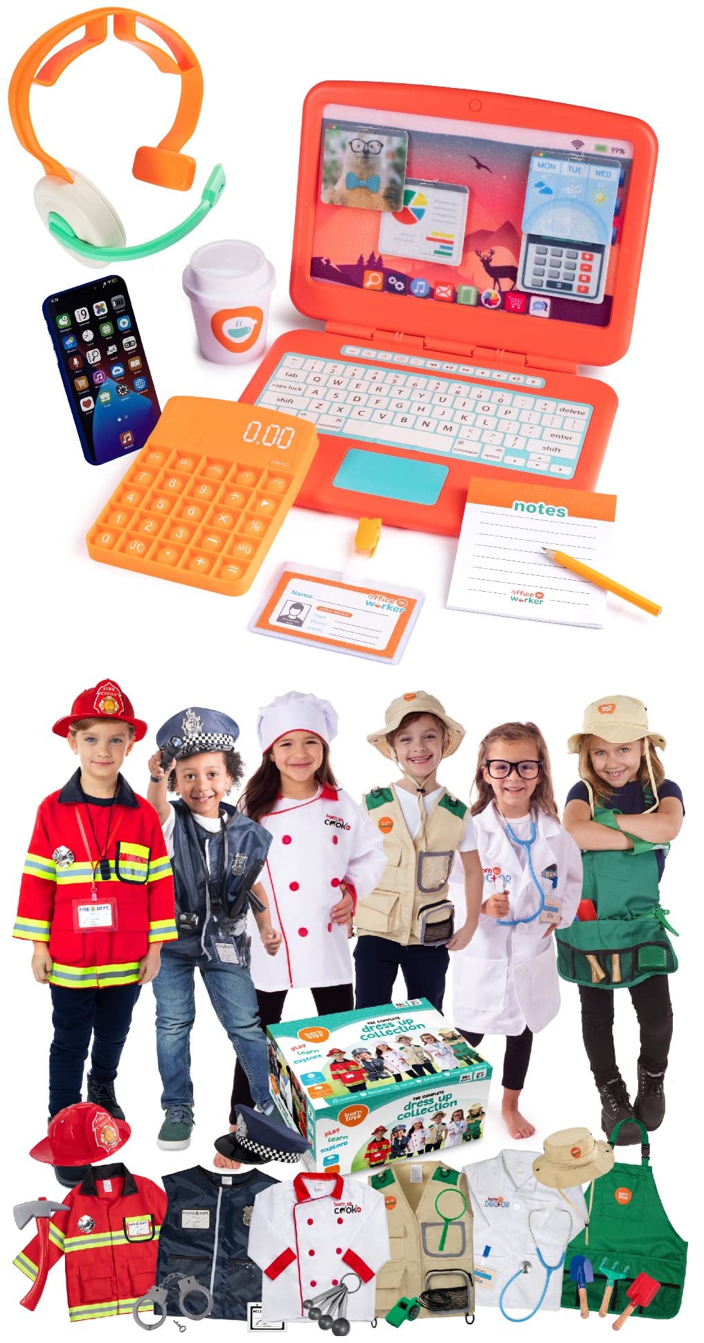 Born Toys Office Set and 6-in-1 Kids Costumes for Boys & Girls -Kids' Dress Up & Pretend Play