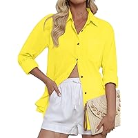 CUNLIN Womens Button Down Shirt Linen Cotton Shirts Collared Long Sleeve Oversized Boyfriend Blouses with Front Pocket XS-XXL