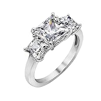 Amazon Collection Platinum or Gold Plated Sterling Silver Princess-Cut 3-Stone Ring made with Infinite Elements Zirconia