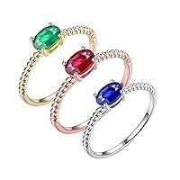 Natural Sapphire Ruby Emerald Engagement Ring Solid 14K Gold Promise Rings
