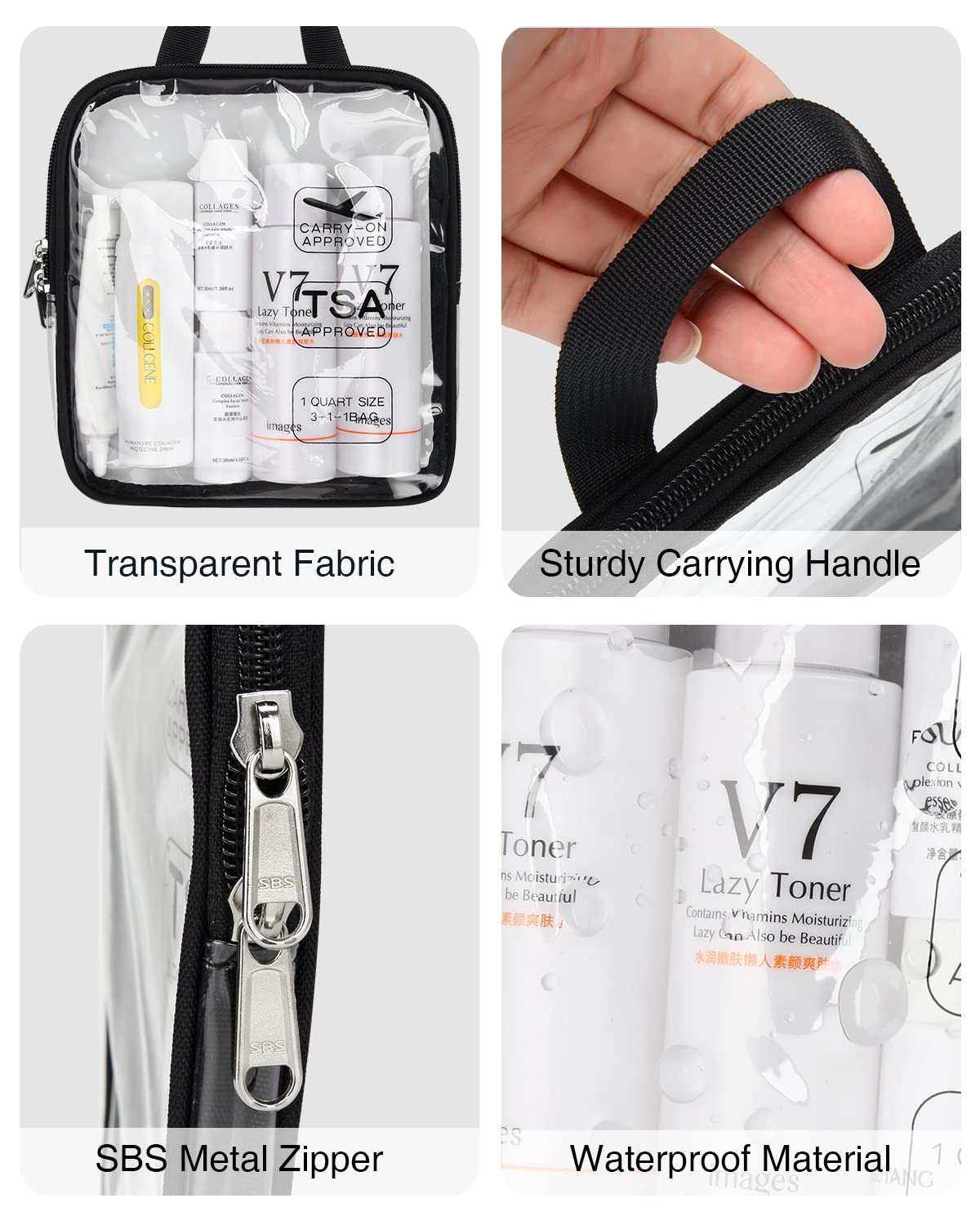 Relavel Tsa Approved Toiletry Bag,Clear Makeup Bag Cosmetic Pouch, Travel Bags for Toiletries wih Zipper,Waterproof Small Toiletries Bag for Women and Girls