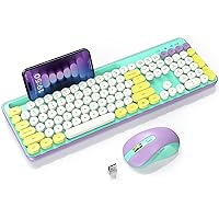 Wireless Keyboard and Mouse Combo, Retro Round Keycap Typewriter Keyboard with Phone/Tablet Holder, Cute Colorful Keyboard for Computer/Laptop/Windows/Mac by SABLUTE, Green
