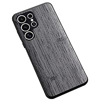 Case for Samsung Galaxy S24ultra/S24plus/S24 Ultra-Thin Wood Texture PU Leather Cover Soft TPU Bumper Shockproof Protection (S24plus,Gray)