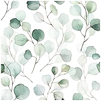 HAOKHOME 93044 Boho Peel and Stick Wallpaper Green/White Eucalyptus Leaf Wall Mural Home Nursery Contact Paper Decor 17.7in x 9.8ft