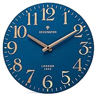 Navy Blue Wooden Wall Clock 12 Inch - Battery Operated Silent Non Ticking Clock Decor for Kitchen, Living Room, Bathroom, Office