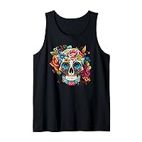 Cute Flowery Sugar Skull Colorful Day of the Dead Tank Top