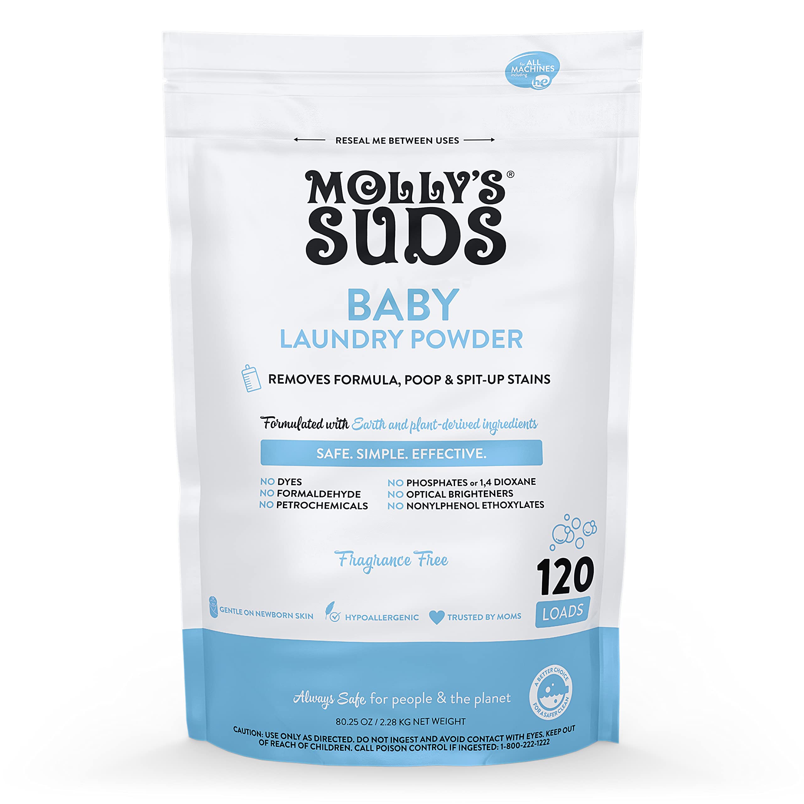 Molly's Suds Baby Laundry Detergent Powder | Removes Formula, Poop & Spit-Up Stains | Extra Gentle on Newborn Skin (Fragrance Free)
