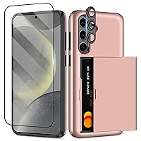 SAMONPOW for Samsung Galaxy S24 Plus Case with Screen Protector + Camera Cover [4-in-1] Samsung Galaxy S24 Plus Wallet Case Card Holder Shockproof Phone Case for Samsung S24 Plus 6.7 inch Rose Gold