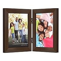 Americanflat 5x7 Hinged Picture Frame in Walnut with Two Displays - Composite Wood with Polished Glass for Tabletop