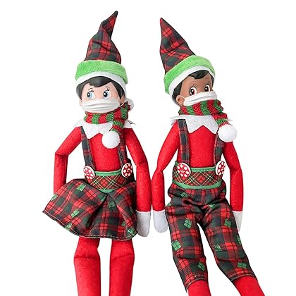 BEIREG Elf Clothes and Accessories - 6Pcs Elf Doll Clothes Include Christmas Coustumes Plaid Style and Christmas Hat for Kids ( Excluded Doll )
