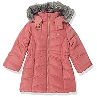Girls' Long Length Hooded Puffer Jacket with Fleece Lining
