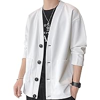 Airby Men's Cardigan, Jacket, Loose Fit, Plain, Spring, Summer, Autumn, Top, V-Neck, Long Sleeve, Cardboard, Adult, Casual