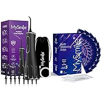 MySmile LP211 Cordless Advanced Water Flosser & Advanced Teeth Whitening Strips for Teeth- 5 Cleaning Modes flosser and Non-Sensitive Whitening Strips, Perfect Oral Care Essentials Products for Teeth
