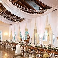 Ceiling Drapes Wedding Arch Draping Fabric White 5FTx20FT 2 Panels Arch Decorations for Ceremony Chiffon Drapery for Arbor Chiffon Backdrop Voile Sheer Curtains for Party Tent Ceiling Drape Outdoor