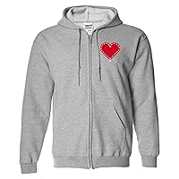 Stitched Heart - Love Valentine Faux Patch Print Sewn Zip Hoodie