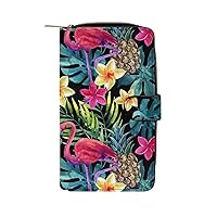 Flamingo Pineapple Flower Leaves Funny RFID Blocking Wallet Slim Clutch Organizer Purse with Credit Card Slots for Men and Women