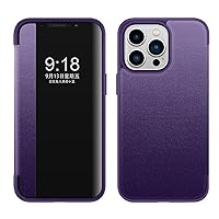 Magnetic Phone Case Compatible with iPhone 14 Pro Max Case Translucent View Window,Magnetic Slim Flip Case Drop Protection Shockproof Protective Cover Compatible with iPhone 14 Pro Max (Purple)
