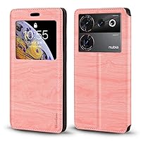 for ZTE Nubia Z50 Ultra Case, Wood Grain Leather Case with Card Holder and Window, Magnetic Flip Cover for ZTE Nubia Z50 Ultra Starry Night (6.8”) Pink