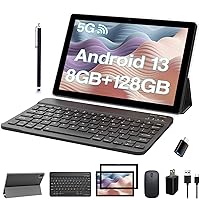 2 in 1 Tablet 10 inch, Android 13 Tablet with Keyboard, 8GB RAM 128GB ROM, 2.4G/5G WiFi, Computer Tablet with Case, Mouse, Stylus, Powerful CPU, 6000mah Battery Tableta PC