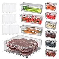 10 Pack Refrigerator Organizer Bins - 3 Size Stackable Fridge Clear Storage Bins with Lids for Vegetable Berry Cereals Grape Tomatoes Fruit ,etc