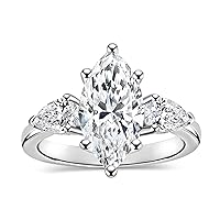 925 Sterling Silver 3 Stone Engagement Ring for Women with 3.50 ctw, Marquise (3.00 CT) & Pear (0.50 CT) Lab Grown White Diamond or Cubic Zirconia