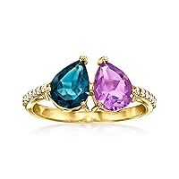 Ross-Simons 1.30 Carat London Blue Topaz and 1.00 Carat Amethyst Toi Et Moi Ring With .11 ct. t.w. Diamonds in 14kt Yellow Gold