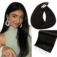 Full Shine Long Tape in Hair Extensions 24 Inch Double Sided Tape Hair Extensions Color 1 Jet Black 40 Pcs Skin Weft Hair Extensions 100 Gram Tape in Remy Human Hair Extensions Tape in Human Hair