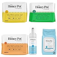 The Honey Pot Company - Herbal Heavy Flow Pads w/Sensitive Wipes & Wash Bundle - Great Postpartum Essentials Kit - Super Absorbant Pads, Fragrance Free Feminine Wash and Wipes