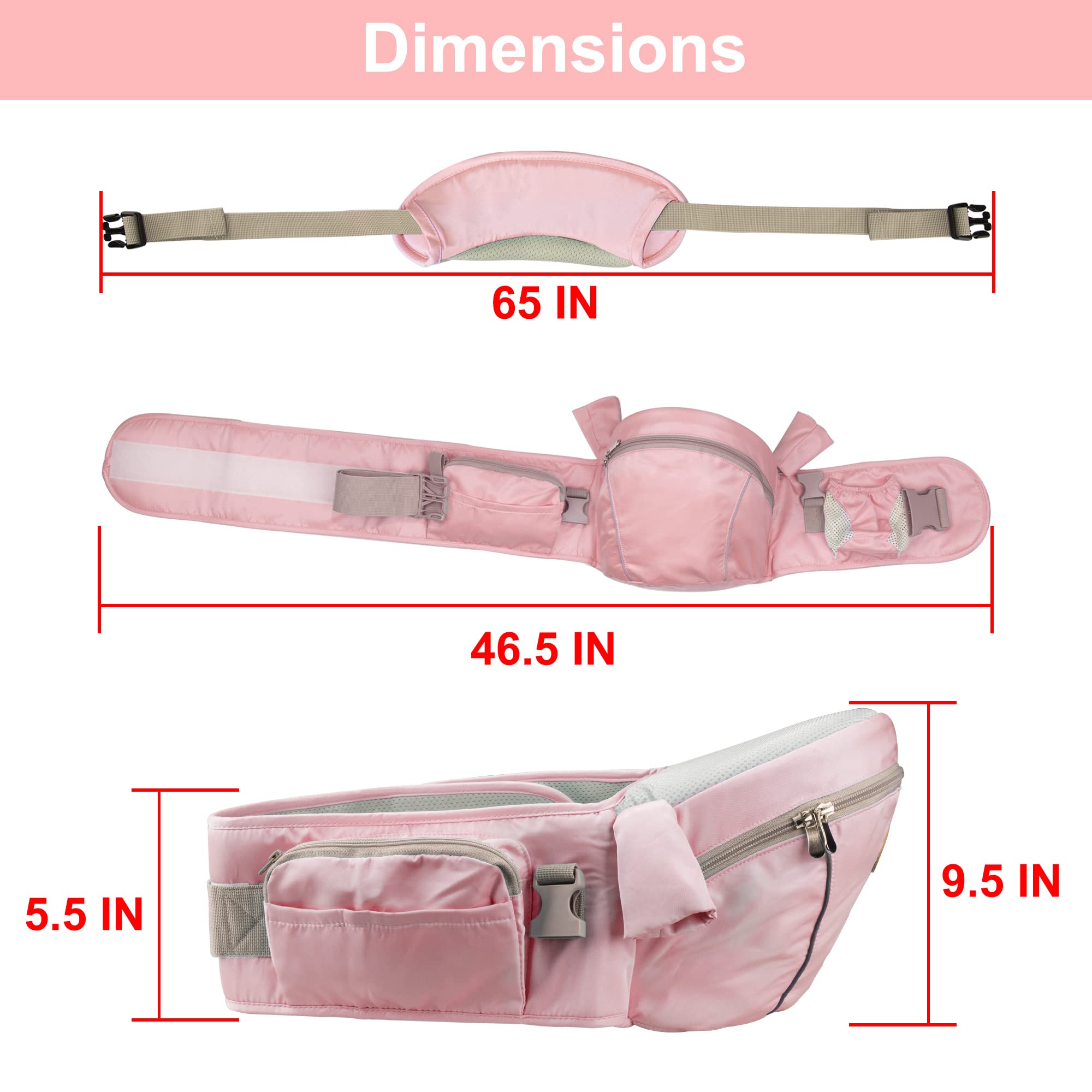 AGUDAN Baby Hip Seat Carrier, Ergonomic Waist Stool with Adjustable Strap Pocket Soft Base for Child Infant (Pink)
