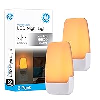 GE LED Night Light, Plug-in, Dusk to Dawn Sensor, Amber, Sunset, Ambient Lighting, Ideal Nightlight for Kids Adults Bedroom, Bathroom, Nursery, Hallway, Kitchen, 76135, 2 Pack
