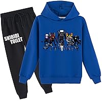 Kid Boys Hooded Sweatshirt and Elastic Waist Sweatpants Set-Skibidi Toilet Pullover Tops for Fall/Winter