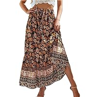 Summer Bohemia Long Skirt Print Buttoned Women Beach Female Elastic Waist Holiday Skirts