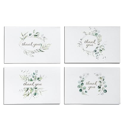 Eucalyptus Wedding Thank You Cards with Envelopes, Pack of 48 Thank You Cards Bulk, 4x6, Blank Thank You Cards Business, Thank You Notes for Bridal Shower, Baby Shower, Engagement Party, Tarjetas de Matrimonio