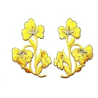 Beautiful Cherry Blossom Flowers Wild Pair Embroidered Appliques Iron-on Patches Clothes Bag T-Shirt Jeans Skirt Vests Scarf Hat Bag (Yellow Flowers)