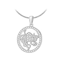 Tuscany Silver Women's Sterling Silver Rhodium Plated CZ Horoscope Pendant on Curb Chain - 46cm/18