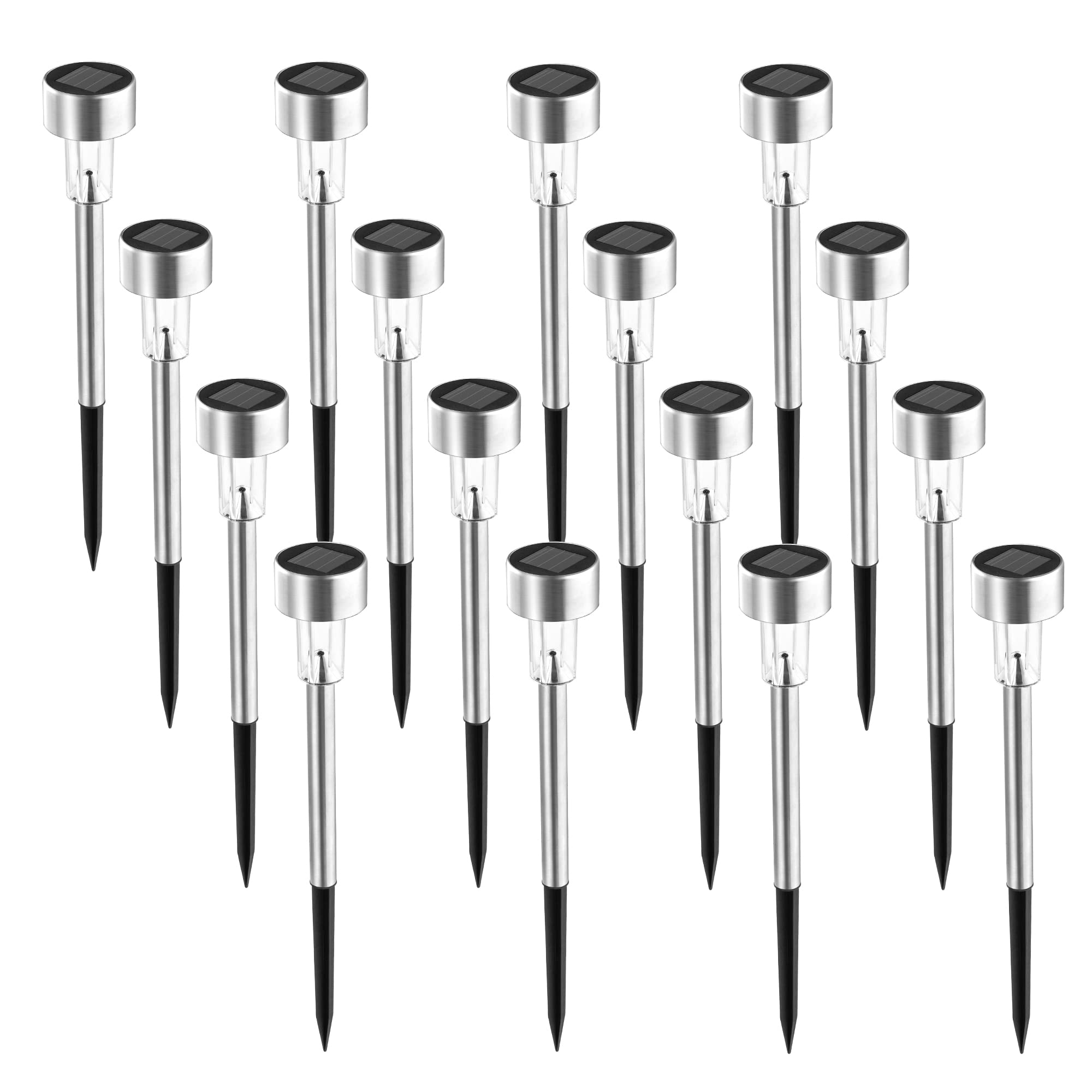 SOLPEX 16 Pack Solar Outdoor Lights Pathway, Stainless Steel Solar Lights Outdoor Waterproof,LED Landscape Lighting Solar Walkway Lights for Landscape/ Patio/Lawn/Yard/Driveway-Warm White