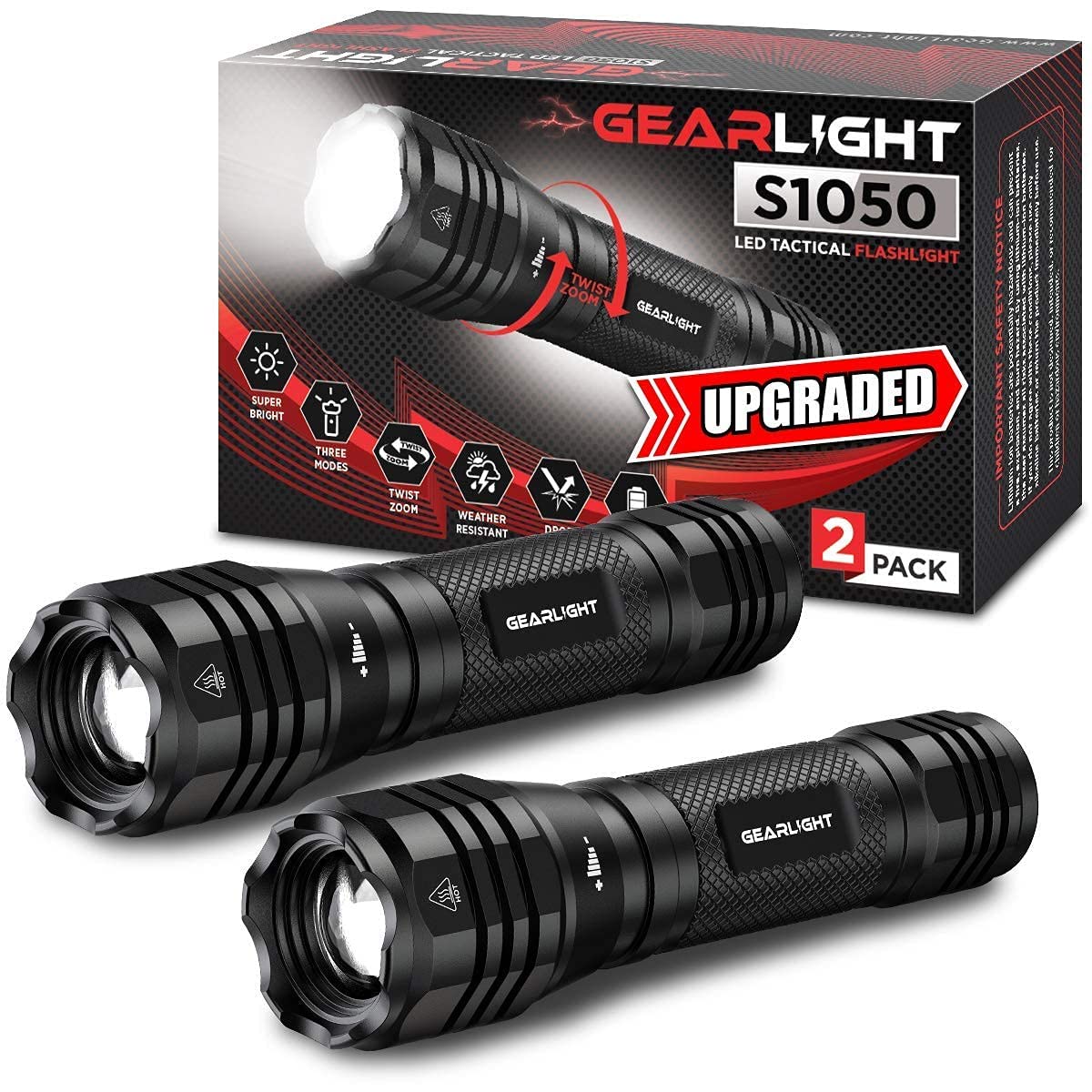 GearLight S500 LED Headlamp [2 Pack] + GearLight S1050 LED Tactical Flashlight [2 Pack]
