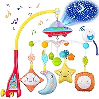 Baby Crib Mobile with Music and Lights, Mobile for Crib with Remote Control, Rotation, Starlight Projection, Crib Toys for Babies Boys Girls(Moon and Star)