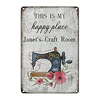 Dressmaker Sewing Room Aluminum Metal Sign This Is My Happy Place Personalized Craft Room Aluminum Art Signs Floral Sewing Machine Vintage Farmhouse Signs Craft Room Decor Tin Sign