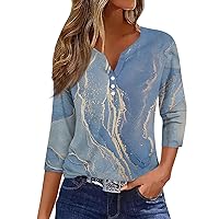Womens Tops 3/4 Length Sleeve Trendy Dressy Casual Henley Neck T Shirt for Womens Summer Tops Plus Size