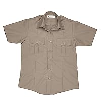 Men's Short Sleeve Police Shirt | 100% Polyester | Stain Repellent Uniform Apparel Silver Tan