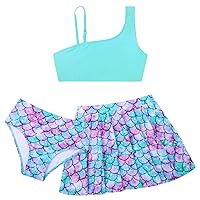 RAISEVERN Girls Swimsuit 3 Piece Bathing Suits Cute Quick Dry Bikini Tankini Sets with Cover Ups Beach Skirt for 5-12 Years
