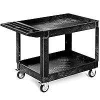 YITAHOME Utility Cart on Wheels, 550 lbs Capacity, 45 x 25 Inch Rolling Work Carts with Wheels, 2 Shelf Heavy Duty Plastic Service Cart Suitable for Warehouse, Garage, School & Office, Cleaning, Black