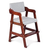 Ezebaby Wooden High Chair for Toddlers to Teens, Adjustable Kids Study Chair with Steps, Kids Dining Chair with Removable Cushion (Nut-Brown)