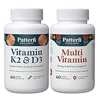 Pattern Wellness 2-Pack Multivitamin & Vitamin K2 & D3 Supplement - Energy & Wellness Support - Healthy Immune Function Support - 120 Vegan Capsules