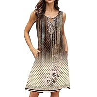 Summer Casual Tshirt Dress Sparkle Resort Dresses for Women Round Neckline Sleeveless Sundress 2024