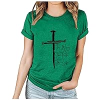 Happy Easter T-Shirts for Women Jesus Cross Graphic Short Sleeve Tunic Tops Spring Crewneck Blouse Christian Religious Shirts