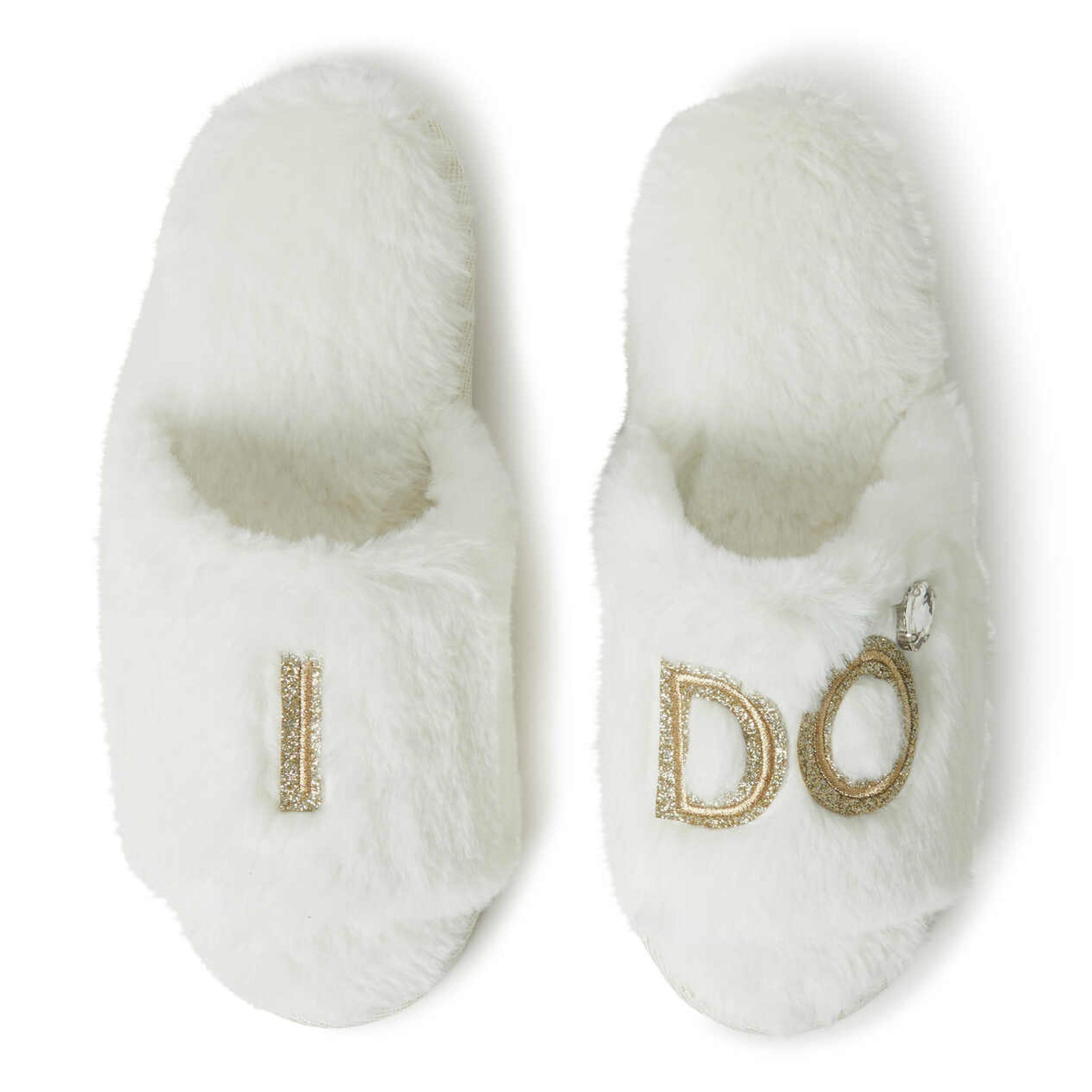 Dearfoams Women's Giftable I Do & I Do Crew Bride Slippers for Weddings and Bachelorette Party